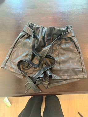 Windsor Black High-Waist Faux Leather Paperbag Shorts with Tie festival